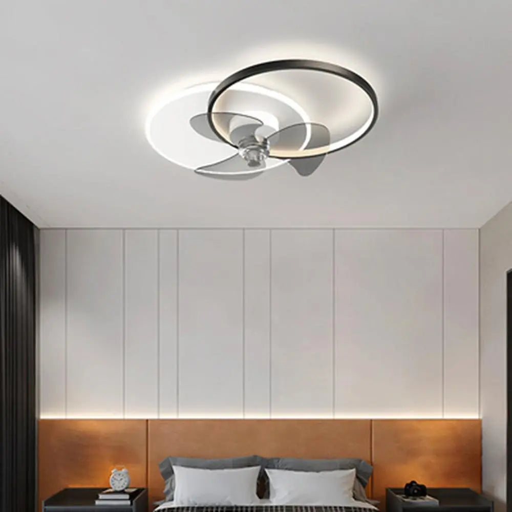 24'' Dimmable LED Circle Flush Mount Ceiling Fan with Remote Control for Bedroom Lighting Luxe