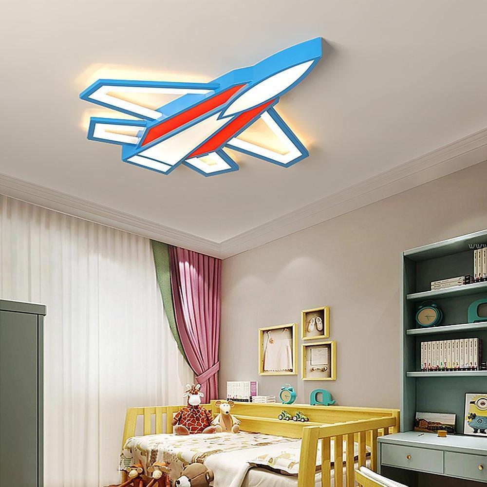 Cartoon Airplane LED Flush-Mount Ceiling Light — Metal & Acrylic, Tri-Color Dimming, Remote Control, Kids' Room