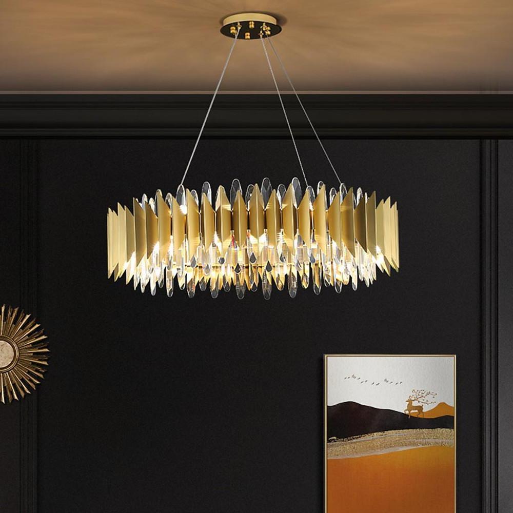 Round Crystal Chandelier — Stainless Steel, LED, 3000–5400K, 8- or 12-Light