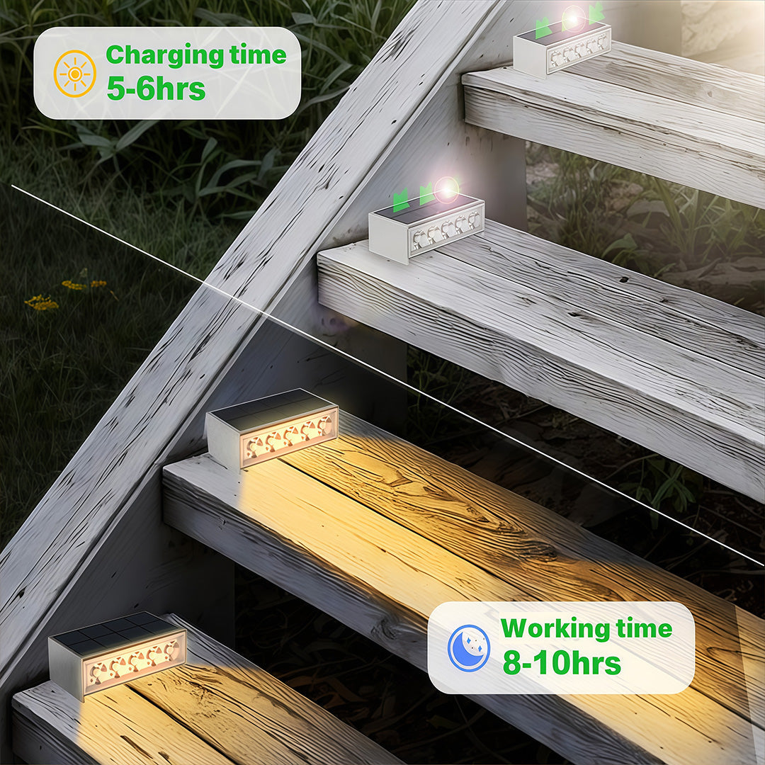 Modern Solar Step & Deck Lights, 6-Pack — ABS+PC, LED, Dual-Color 3000K/6000K, IP65 Weatherproof