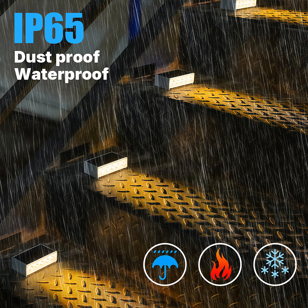 Modern Solar Step & Deck Lights, 6-Pack — ABS+PC, LED, Dual-Color 3000K/6000K, IP65 Weatherproof