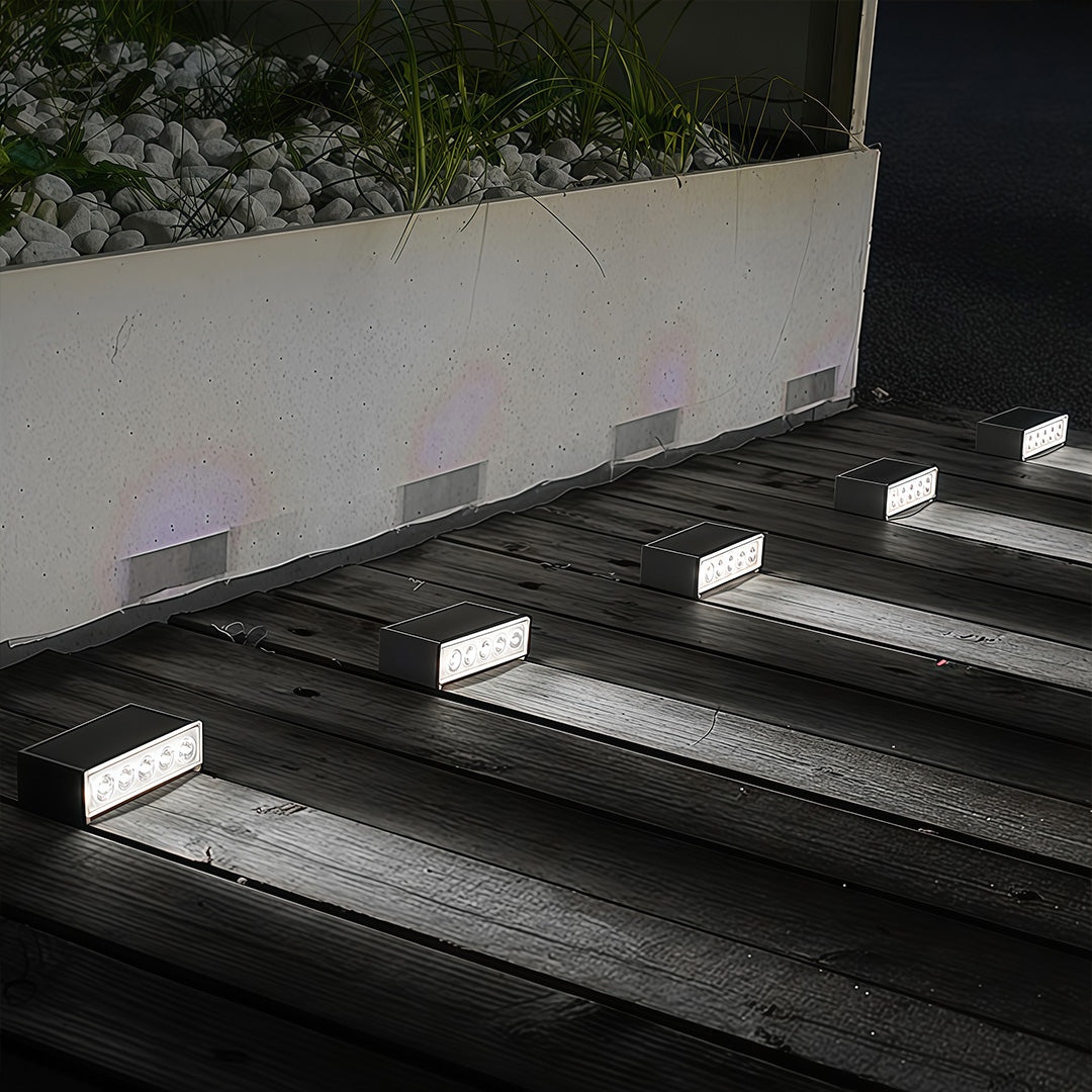 Modern Solar Step & Deck Lights, 6-Pack — ABS+PC, LED, Dual-Color 3000K/6000K, IP65 Weatherproof