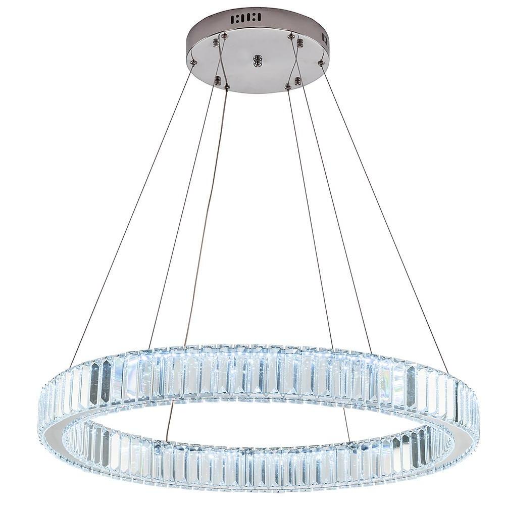 Ring-Shaped Crystal Wagon Wheel Chandelier — Gold Finish, 1-Light, 28" Diameter, Integrated LED, 36W