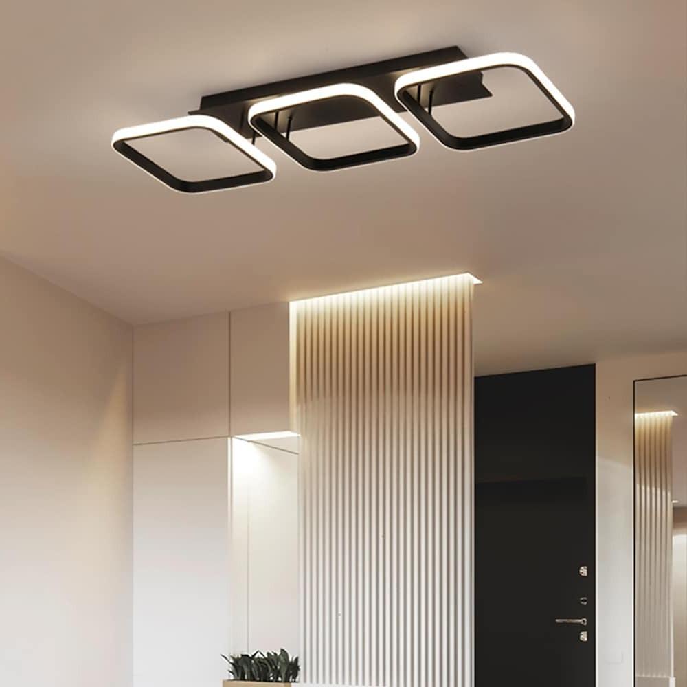 Modern Square LED Chandelier, Set of 3 — Black Aluminum, 3-Light, 3000K / 6000K