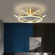 Crown-Shaped Bladeless Ceiling Fan with LED Lights for Bedroom - Gold Finish Luxe