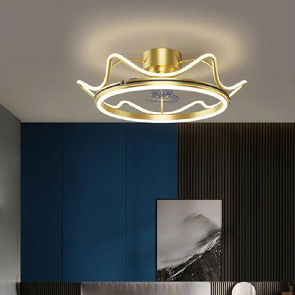 Crown-Shaped Bladeless Ceiling Fan with LED Lights for Bedroom - Gold Finish Luxe