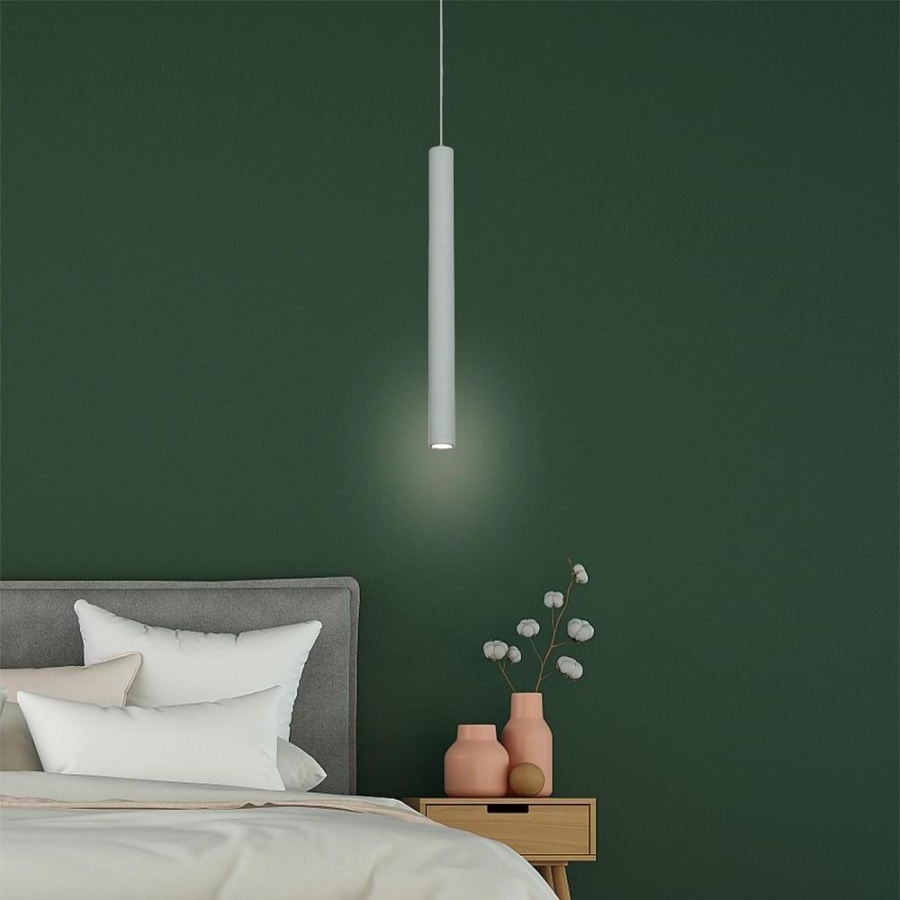 Slim Cylindrical Mini Pendant — Black Aluminum, Integrated LED Downlight, 5W, 1-Light