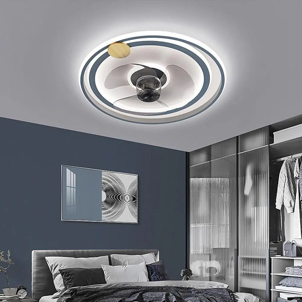 Modern Flush Mount Ceiling Fan with Lights - Multi-Circle Dimmable LED Design with Electroplated Finish Luxe