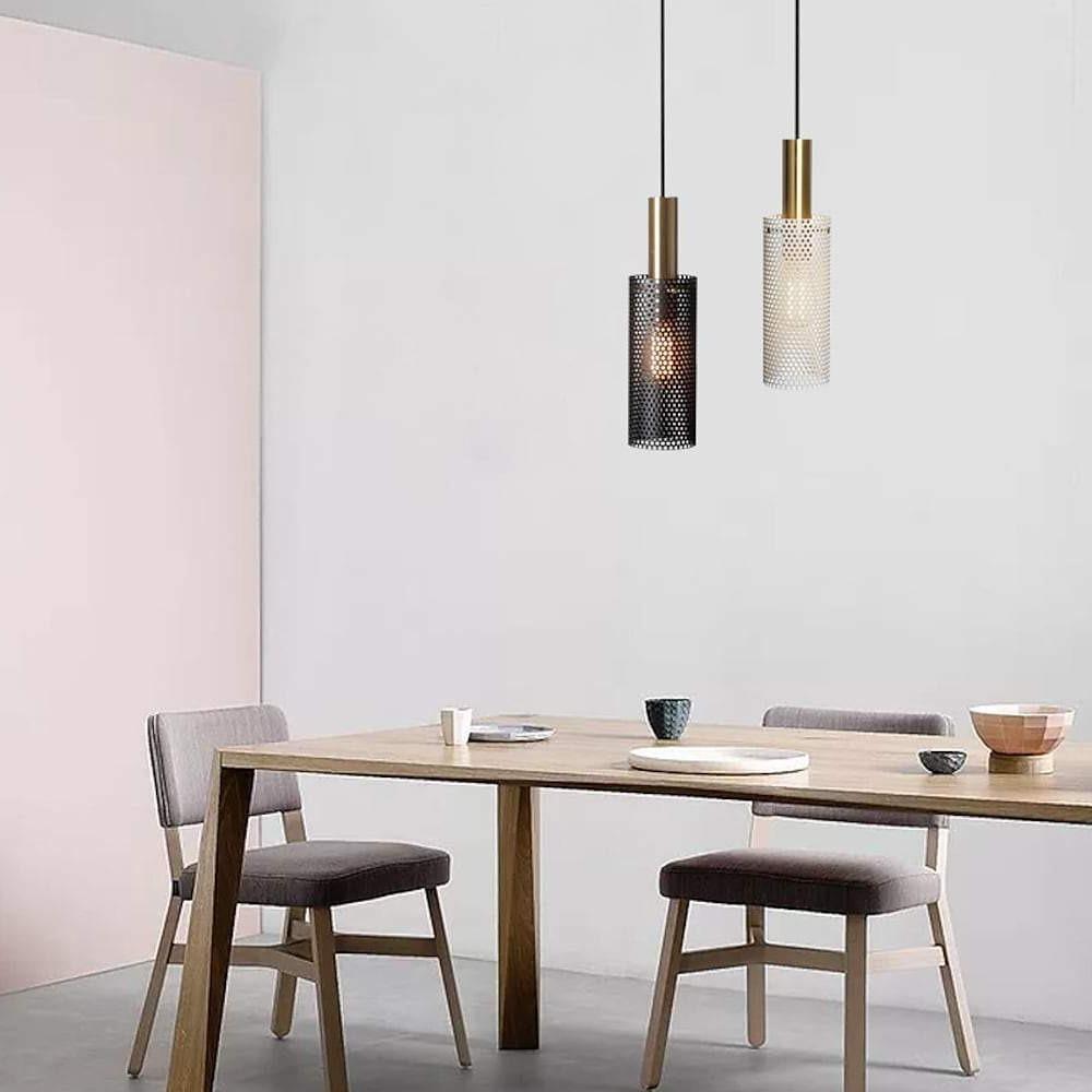Cylinder Mini Pendant Light — Black or White Metal, LED, 1-Light, E26/E27, 5W, Adjustable Cord