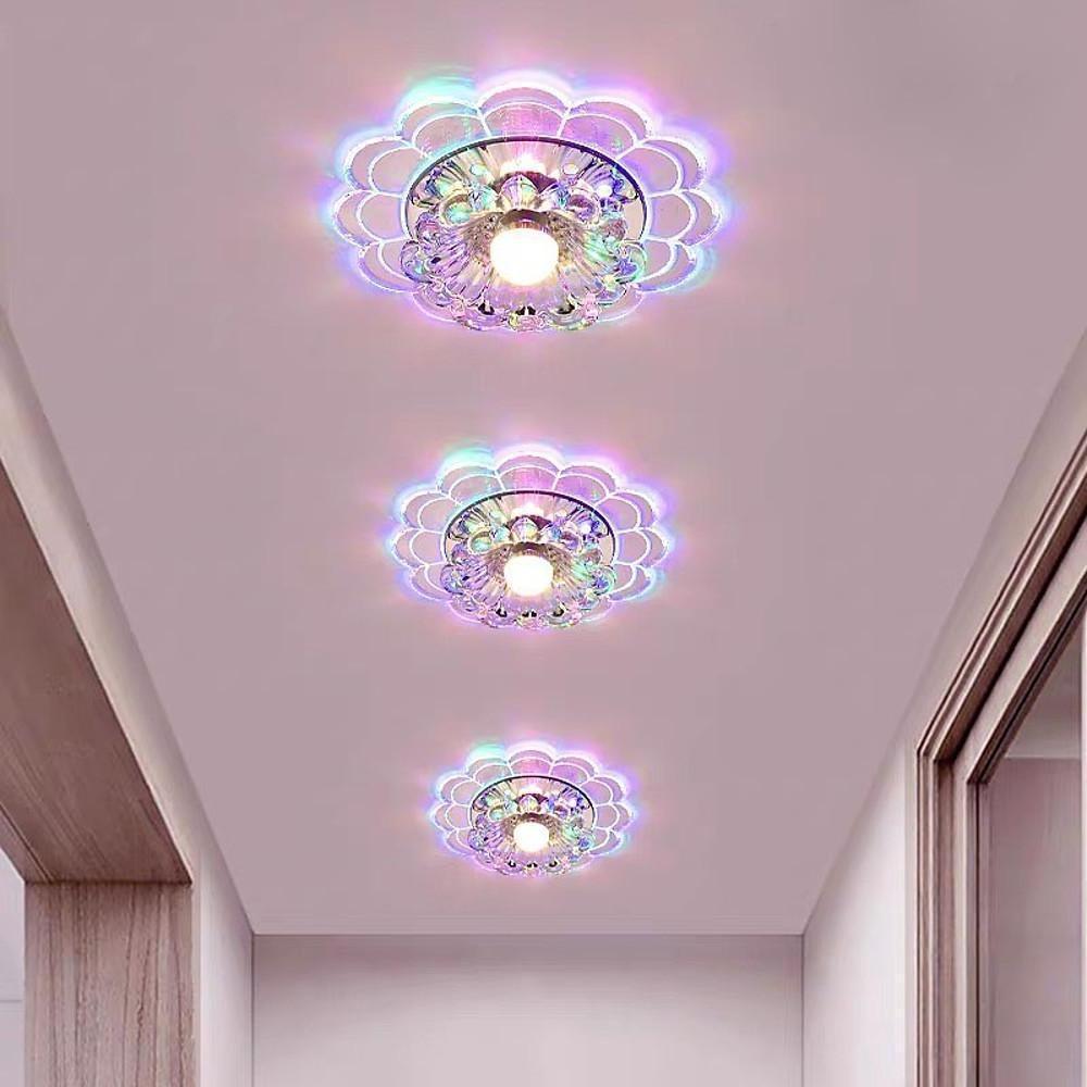 Flower-Effect Crystal Flush-Mount Ceiling Light — Metal, LED, 8" Diameter, Kids' Room and Entryway