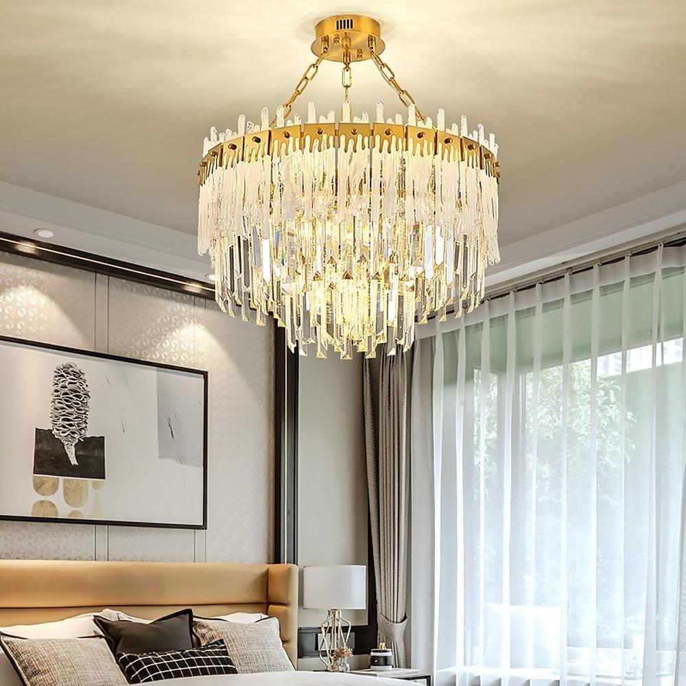 Round Gold Crystal Chandelier — Stainless Steel, 12/17-Light, 16" Cord, 4500K Neutral, 20"–24" Diameter
