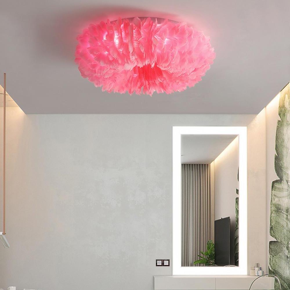 Round Feather Flush-Mount Chandelier — Metal, E27 LED, 3-Step Dimming, 6-Light or 8-Light, 20"–28"