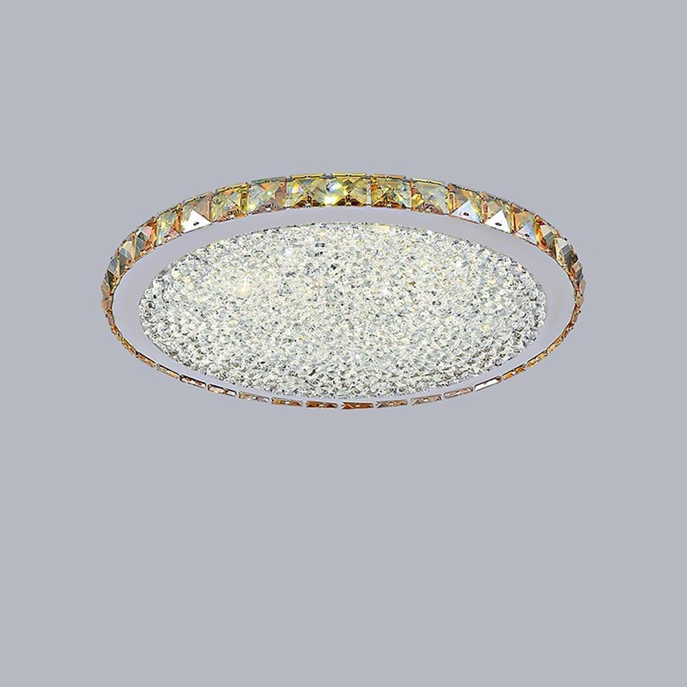 16" Modern Crystal Flush-Mount Ceiling Light — Antique Painted Metal, LED, Three-Step Dimming, 20W