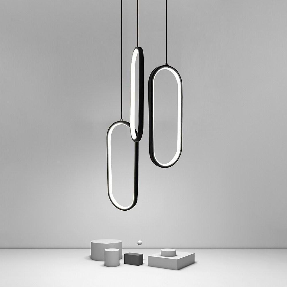 Oval Curved Multi-Light Pendant Chandelier — Aluminum, Modern Geometric, LED Dimmable, White or Black