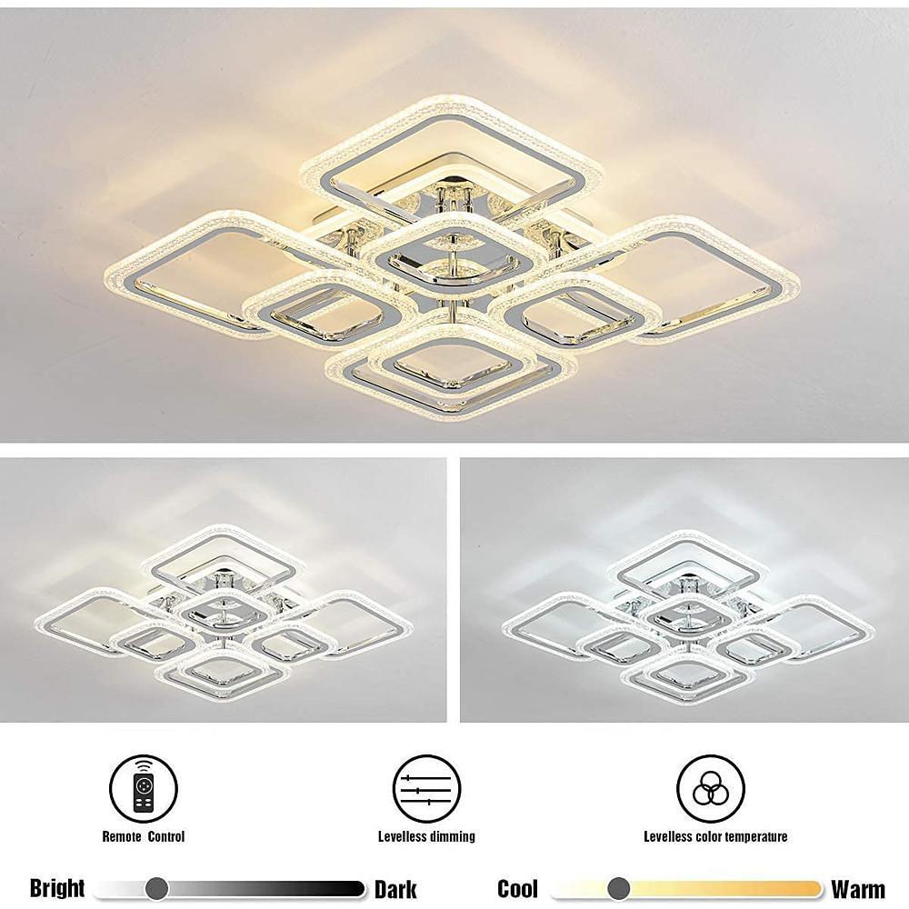 5-Light Square Flush-Mount Ceiling Light — Acrylic, Chrome & White, Dimmable LED, 3000K/4500K/6000K, Remote Control, 22"