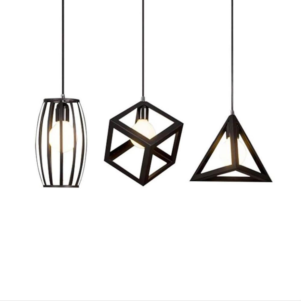 Geometric Multi-Light Pendant — Black Metal, Industrial Retro, Adjustable 59" Cord