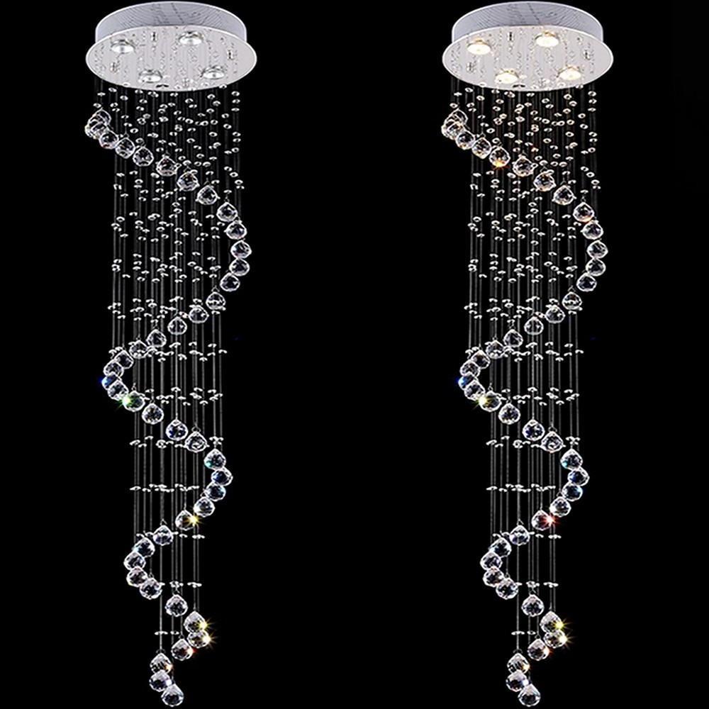 5-Tier Multi-Spiral Crystal Chandelier — Metal, Electroplated Finish, 4-Light GU10, 14" Wide