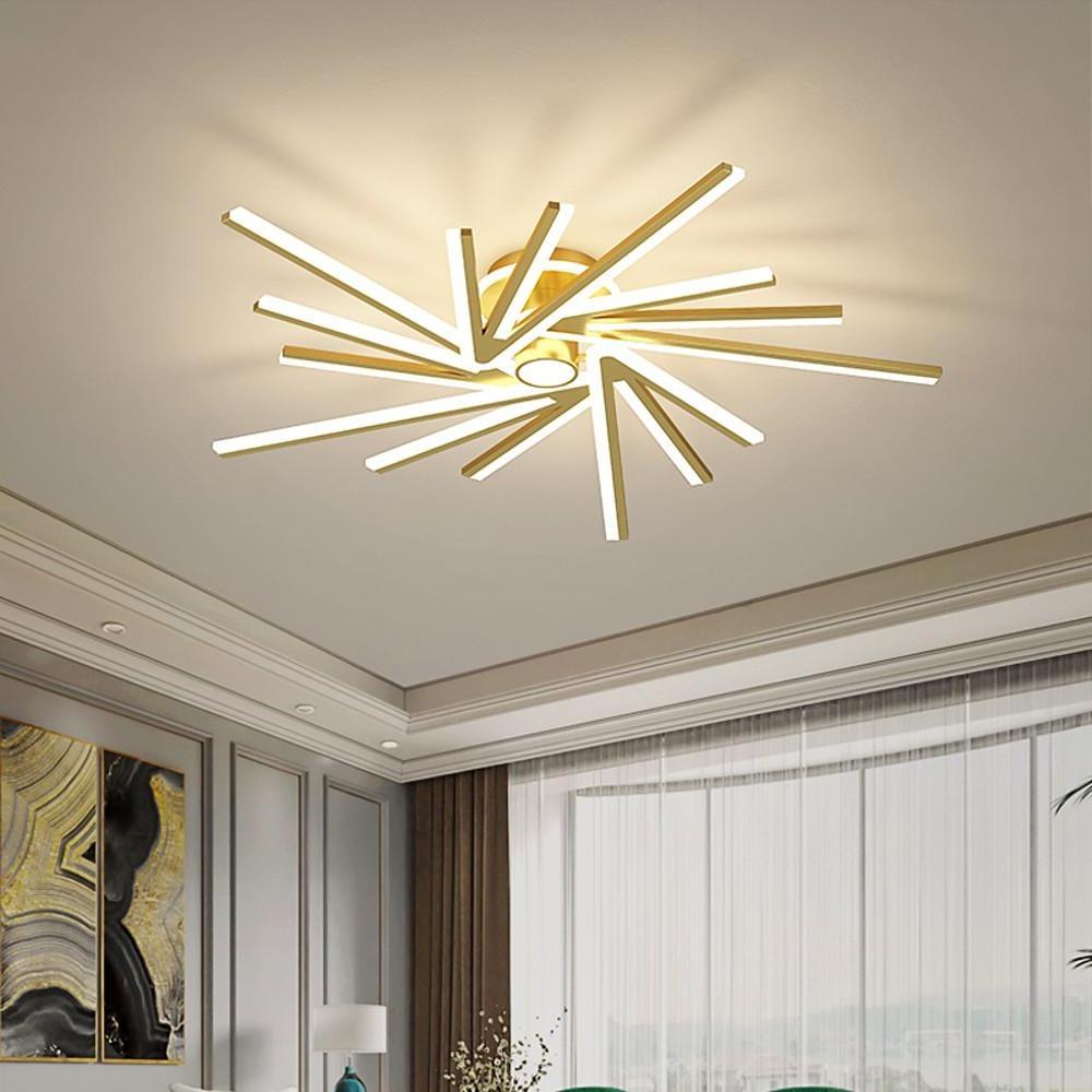 Abstract Tube Flower Semi-Flush Mount — Metal and Acrylic, LED, 3-Light / 4-Light / 5-Light, Three-Step Dimming, Remote Control