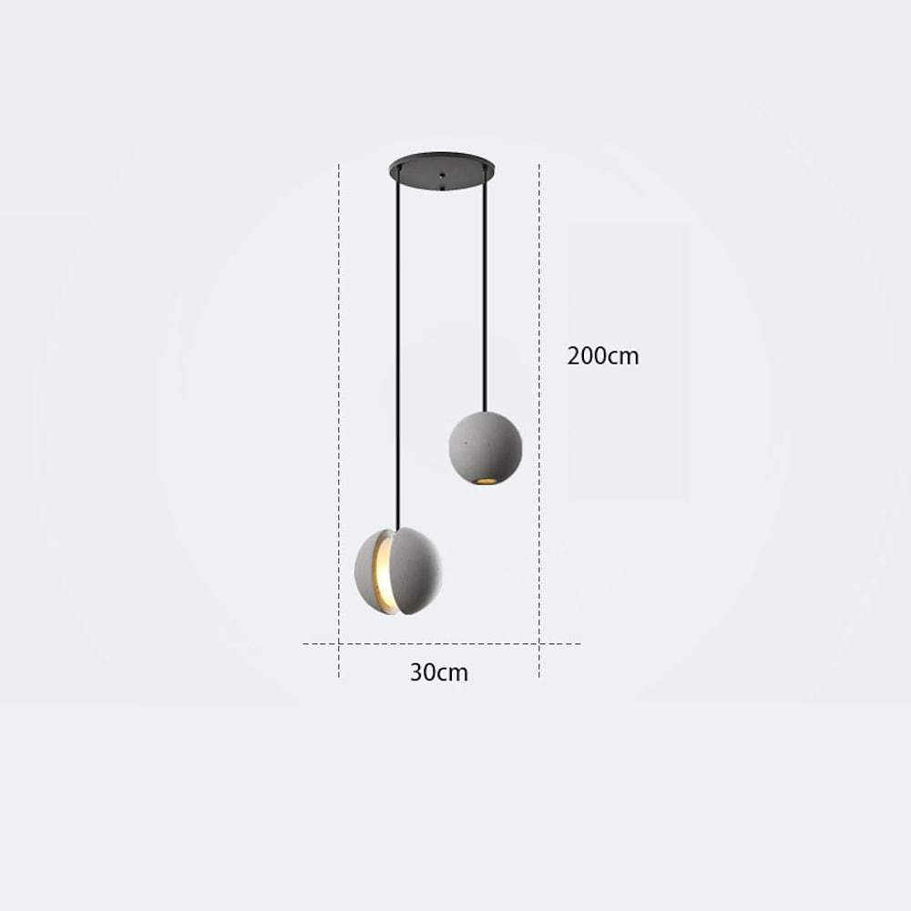 Vintage Ceramic & Cement Mini Pendant Light — Spherical, LED, 3000K Warm White, 59" Adjustable Cord, 4"–14" Dia.