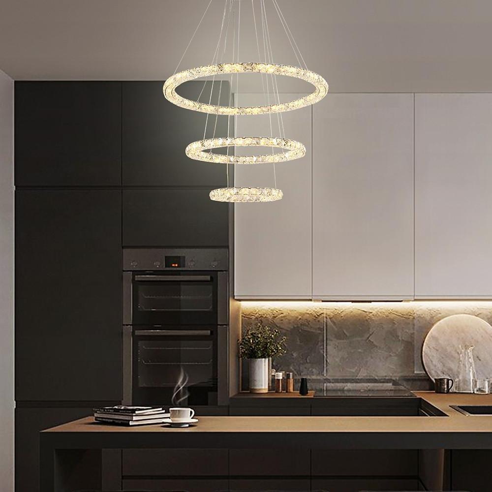 Tiered Crystal Ring Chandelier — Metal & Crystal, LED 3000K, 3-Ring or 4-Ring, 39" Adjustable Cord