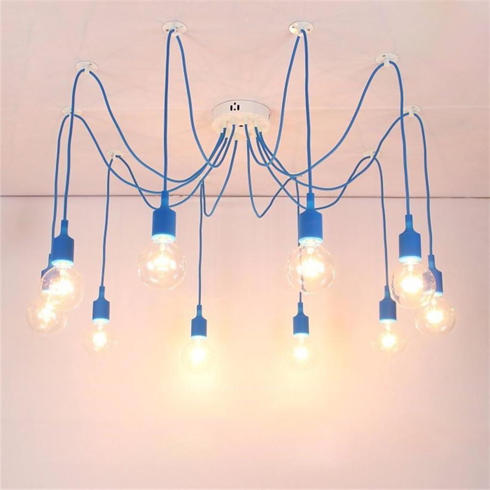 10-Head Cluster Spider Multi-Light Pendant — Aluminum, Fabric Cable, Acrylic Shades, 40W LED, DIY Adjustable, Industrial or Modern