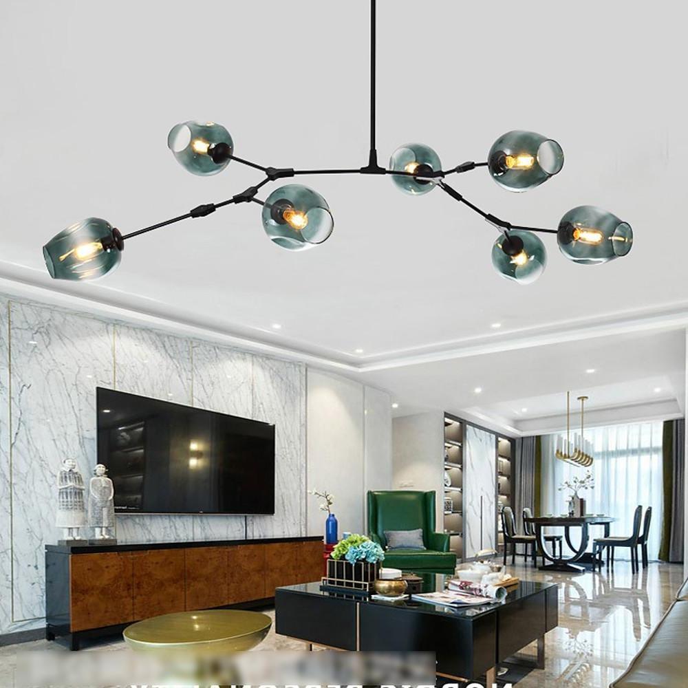 Globe Sputnik Industrial Chandelier — Metal and Glass, E27, 3/5/6/7-Light, Choice of Finish and Shade Color