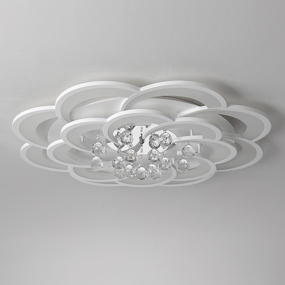 Floral Crystal Teardrop Flush-Mount Ceiling Light — Acrylic, 1-Light, 31" Diameter, Dimmable 3000K–6000K with Remote