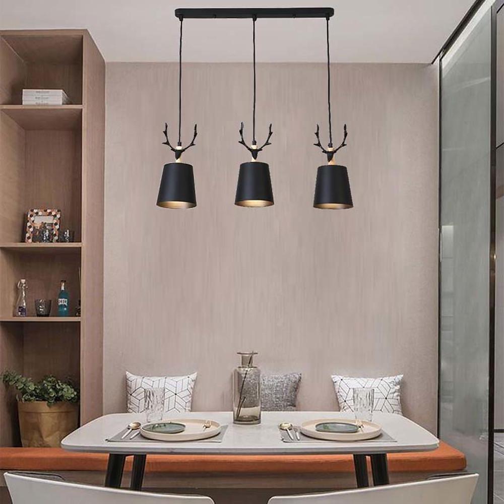 Antler 3-Light Chandelier — Metal, E26/E27, 60W, 39" Adjustable Chain, Country Traditional