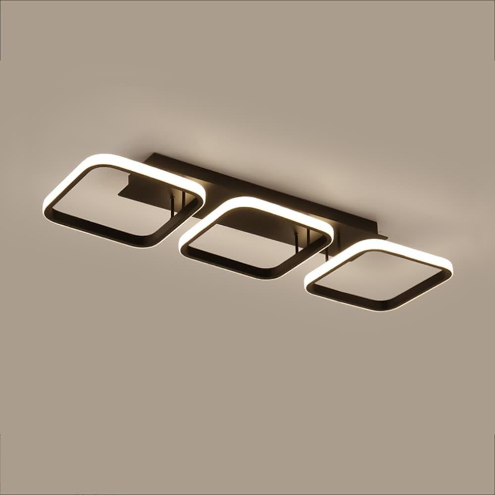 Modern Square LED Chandelier, Set of 3 — Black Aluminum, 3-Light, 3000K / 6000K