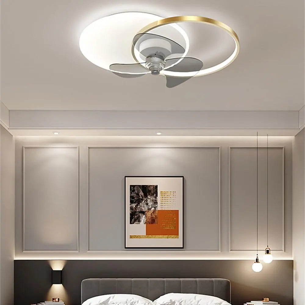 24'' Dimmable LED Circle Flush Mount Ceiling Fan with Remote Control for Bedroom Lighting Luxe