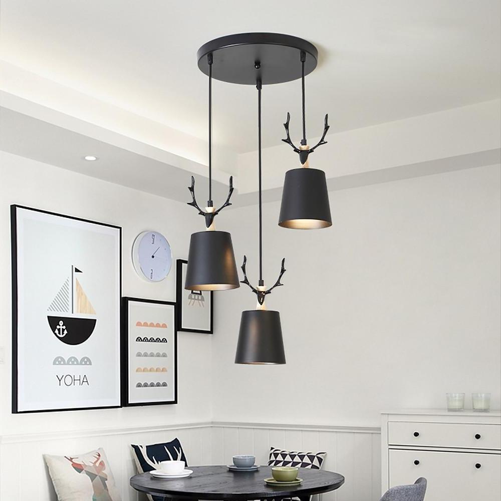 Antler 3-Light Chandelier — Metal and Aluminum, Painted Finish, E26/E27, 60W, 11" Diameter