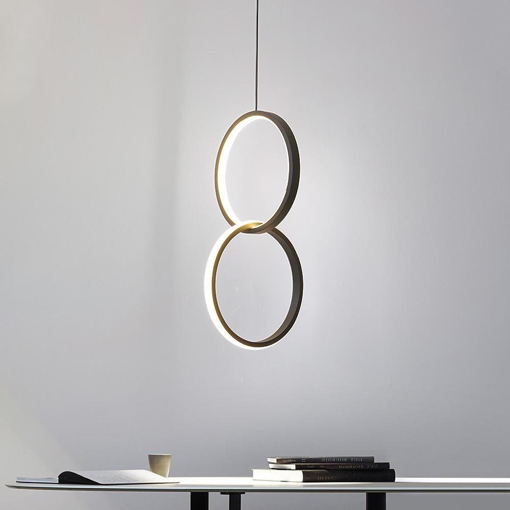 Interlocking Dual-Ring LED Pendant Light — Aluminum and Acrylic, Dimmable, Remote Control, 3000K–6000K, 59" Adjustable Cord