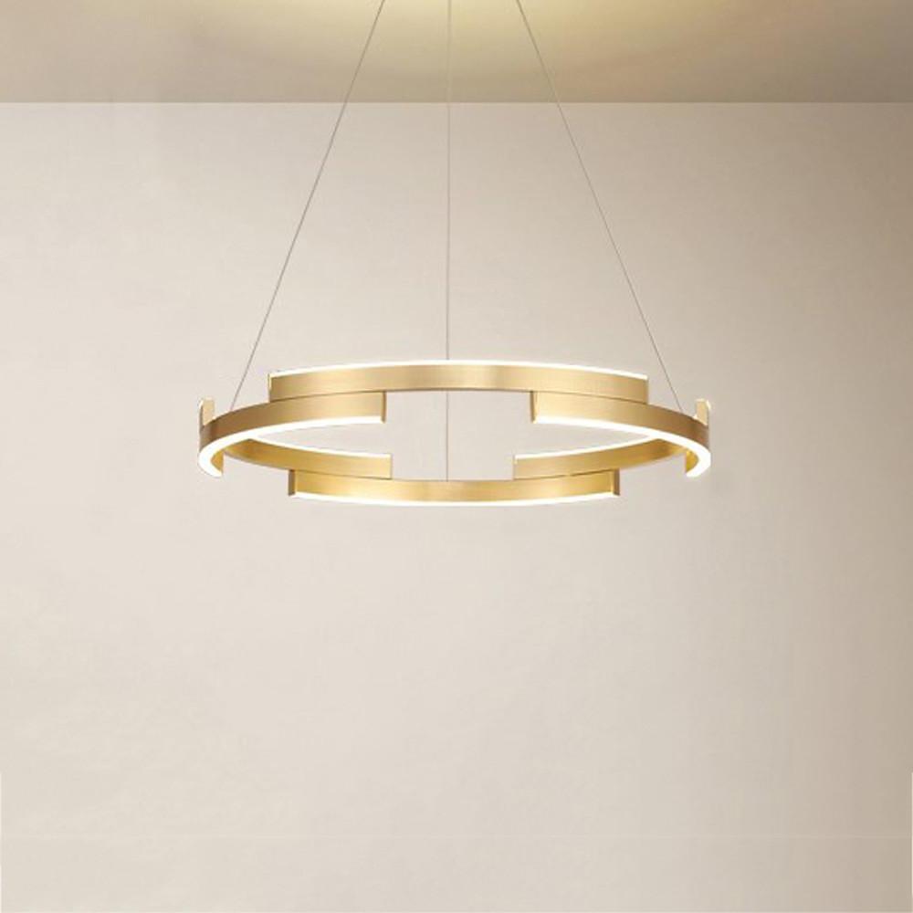 Geometric Circle Pendant Chandelier — Metal, 6-Light LED, Gold or Coffee Finish, Adjustable to 59"