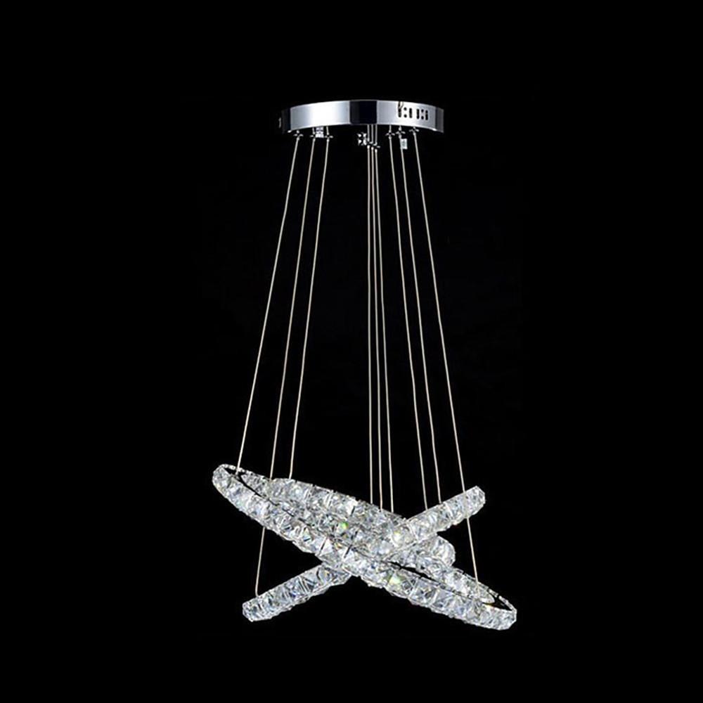 3-Tier Geometric Ring Crystal Chandelier — Chrome, LED, Dimmable, Remote Control, 11.8"+19.7"+27.6" Stacked Tiers