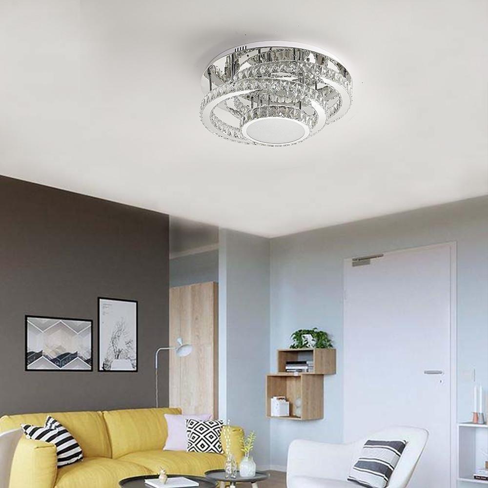 Industrial Flush-Mount Ceiling Light — Gradated Acrylic & Stainless Steel, Integrated LED, 20"
