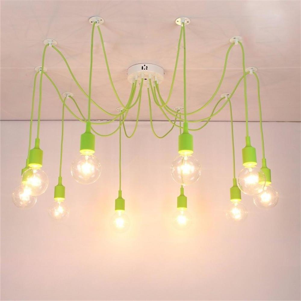 10-Head Cluster Spider Multi-Light Pendant — Aluminum, Fabric Cable, Acrylic Shades, 40W LED, DIY Adjustable, Industrial or Modern