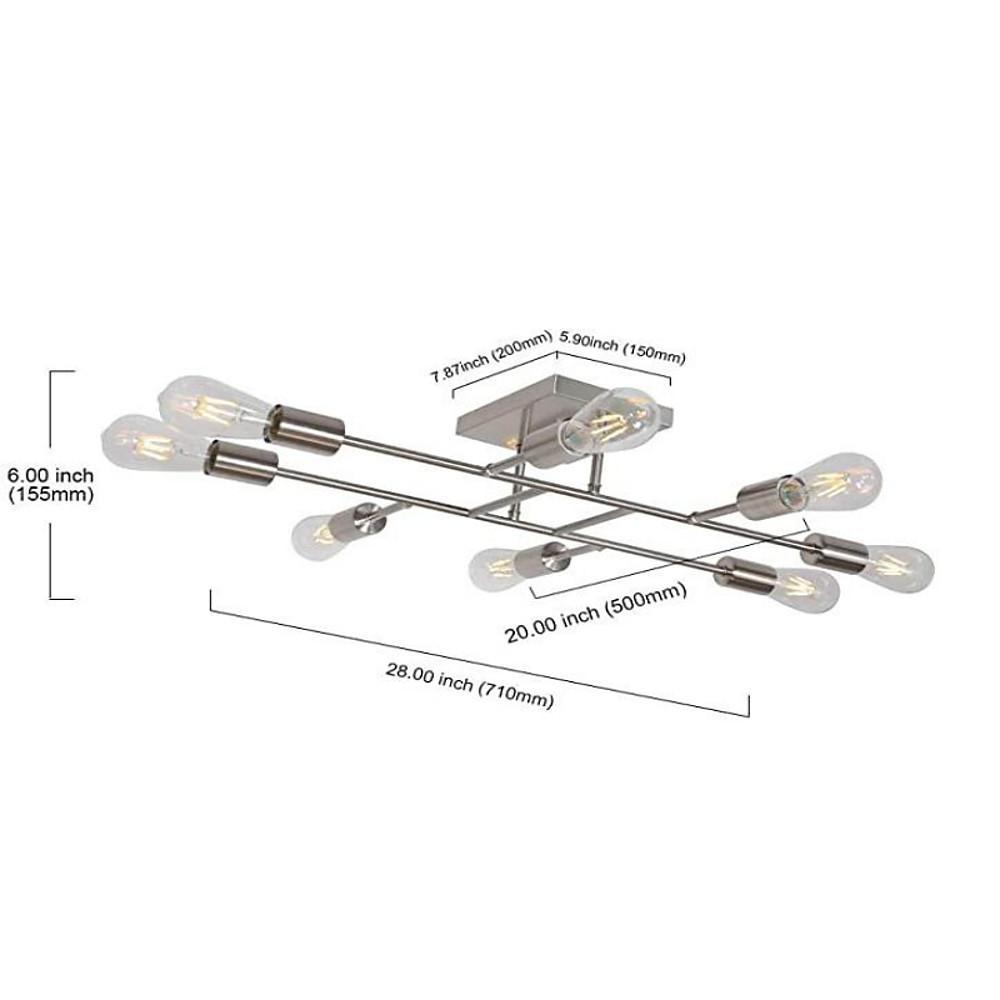 Vintage 8-Light Semi Flush-Mount Ceiling Light — Antique Brass, Metal, E26/E27, 28" Wide