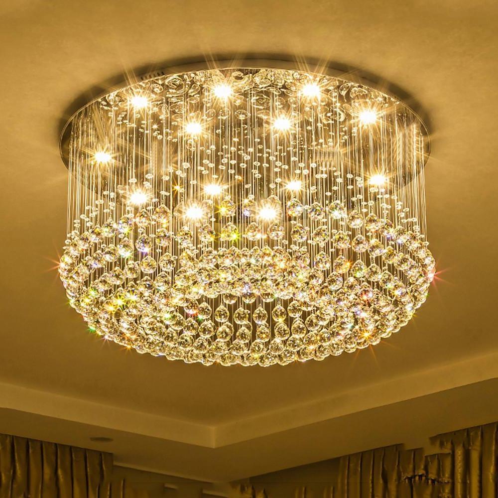 5-Tier Crystal Drum Flush-Mount Chandelier — Iron, LED, 16-Light, 31.5" Dia., Antique Brass or White