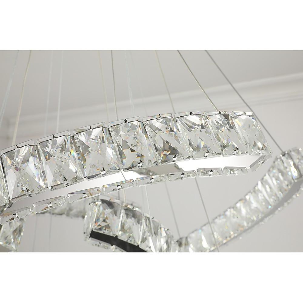 Crystal Wave Chandelier — Stainless Steel, 3-Light LED, 24" Wide, Adjustable 39" Cord