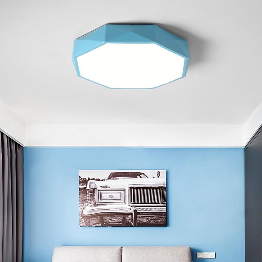 Octagonal LED Flush-Mount Ceiling Light — Acrylic, 3-Step Dimming, Remote Control, 12"–24", Kids' Bedroom