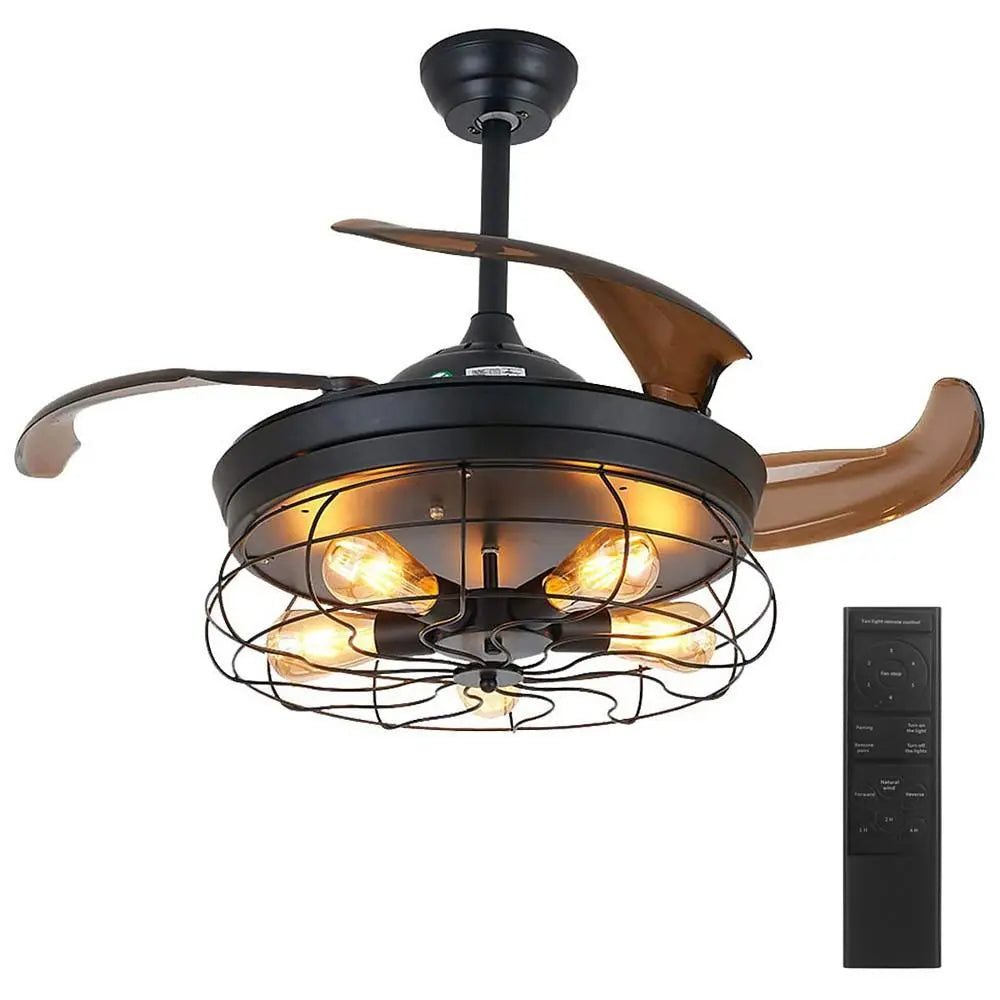 Retractable Ceiling Fan with Light - 3-Blade Farmhouse Design Luxe