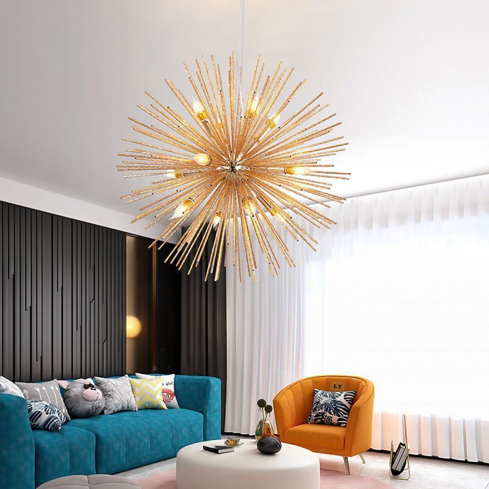 Globe Chandelier — Electroplated Aluminum, 12-Light, 30" Diameter, Gold or Silver