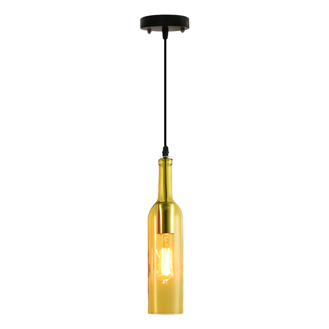 Wine Bottle Mini Pendant — Iron and Colored Glass, 3W LED Filament, Single or 5-Light Long-Plate, 8 Colors