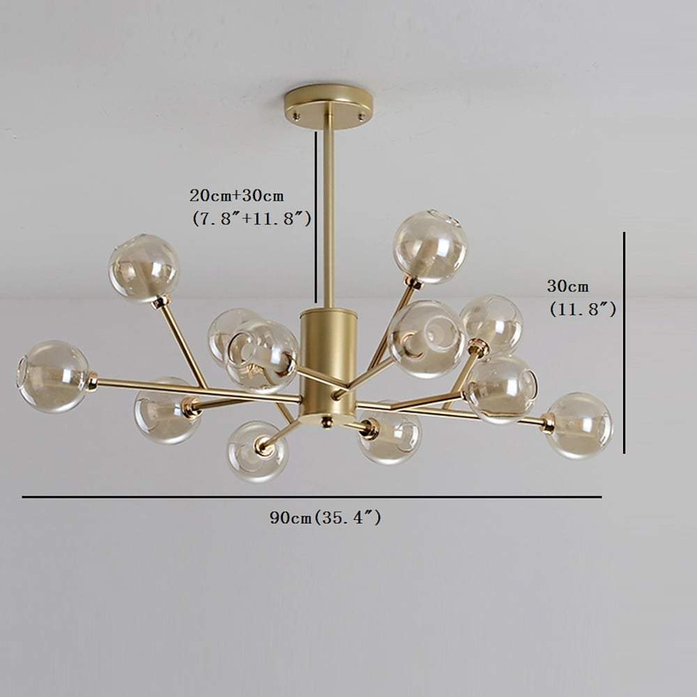 Sputnik Chandelier — Metal and Glass, 12-Light LED, 35" Diameter, 3000K–6000K