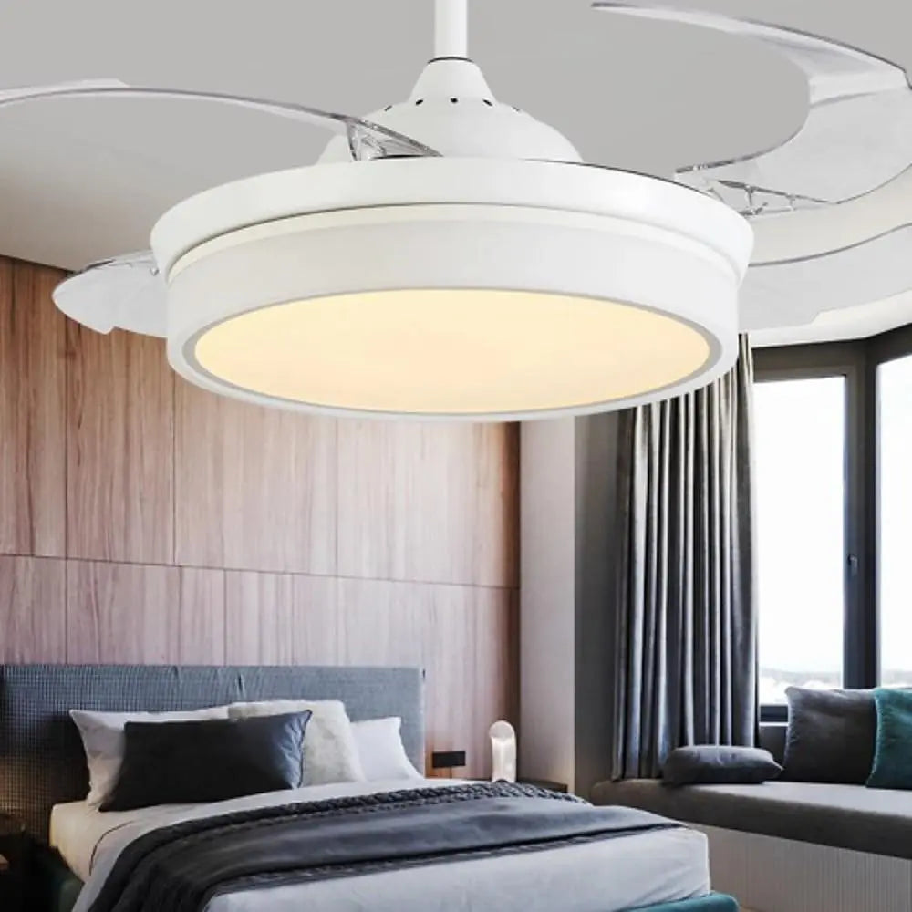 23-Inch LED Ceiling Fan with 4 Retractable Blades and Light - 15/19 White Luxe