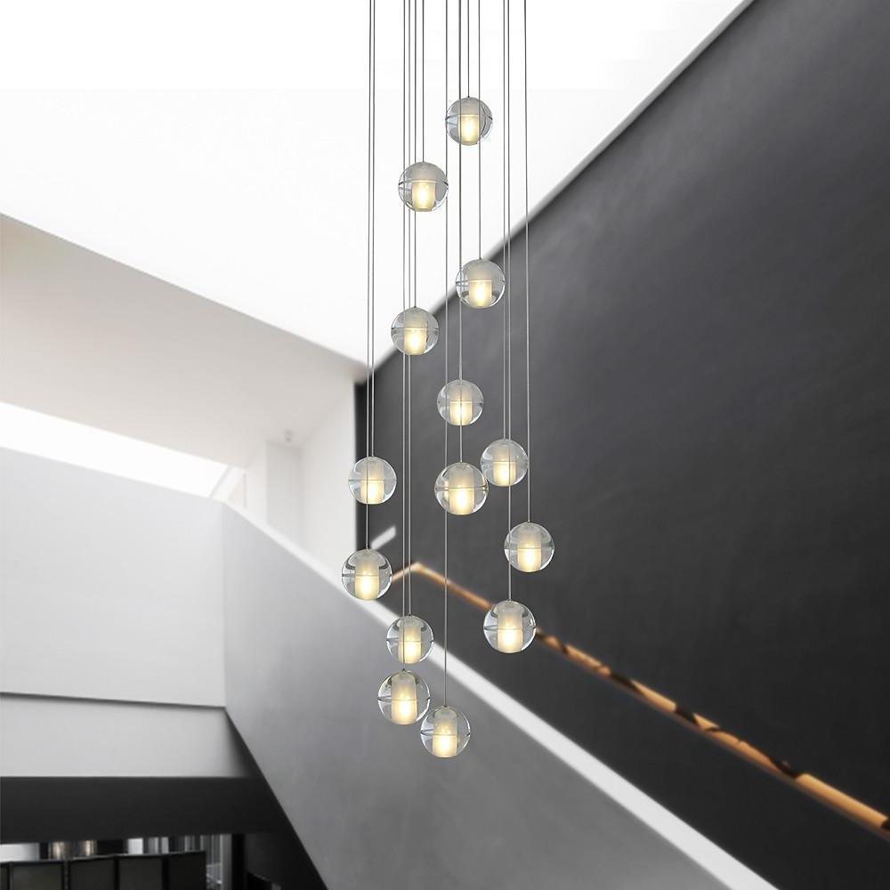 Contemporary 14-Light Crystal Ball Chandelier — Metal, Electroplated, Dimmable, 3000K / 6000K, 118" Adjustable Cord