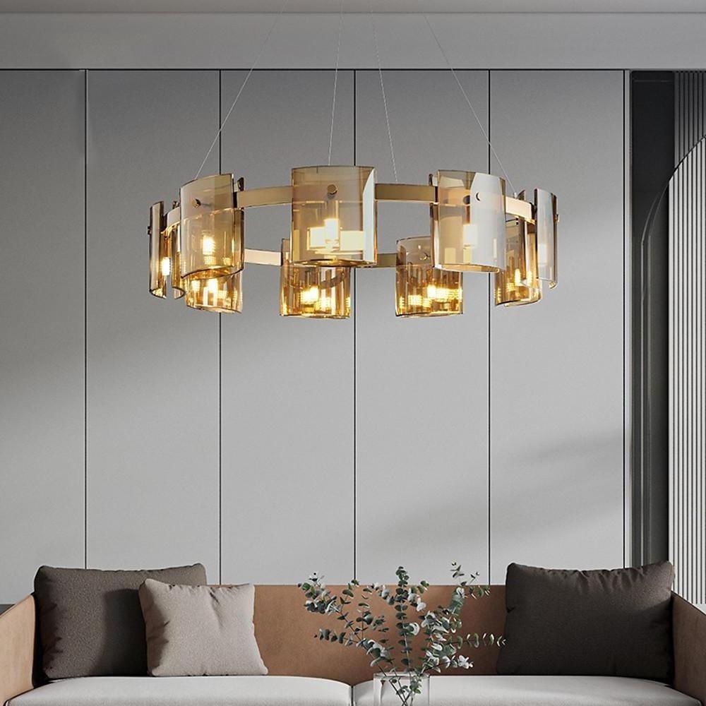 Modern Circular LED Pendant Light with Electroplated Metal and Acrylic Chandelier Design