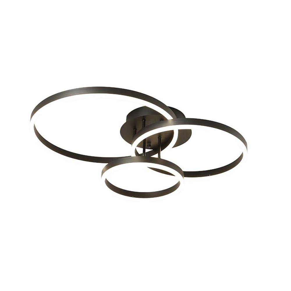 Modern Gold Circular Ring Flush-Mount Ceiling Light — Metal and Acrylic, Integrated LED, Three-Color Dimming, 35" × 28"