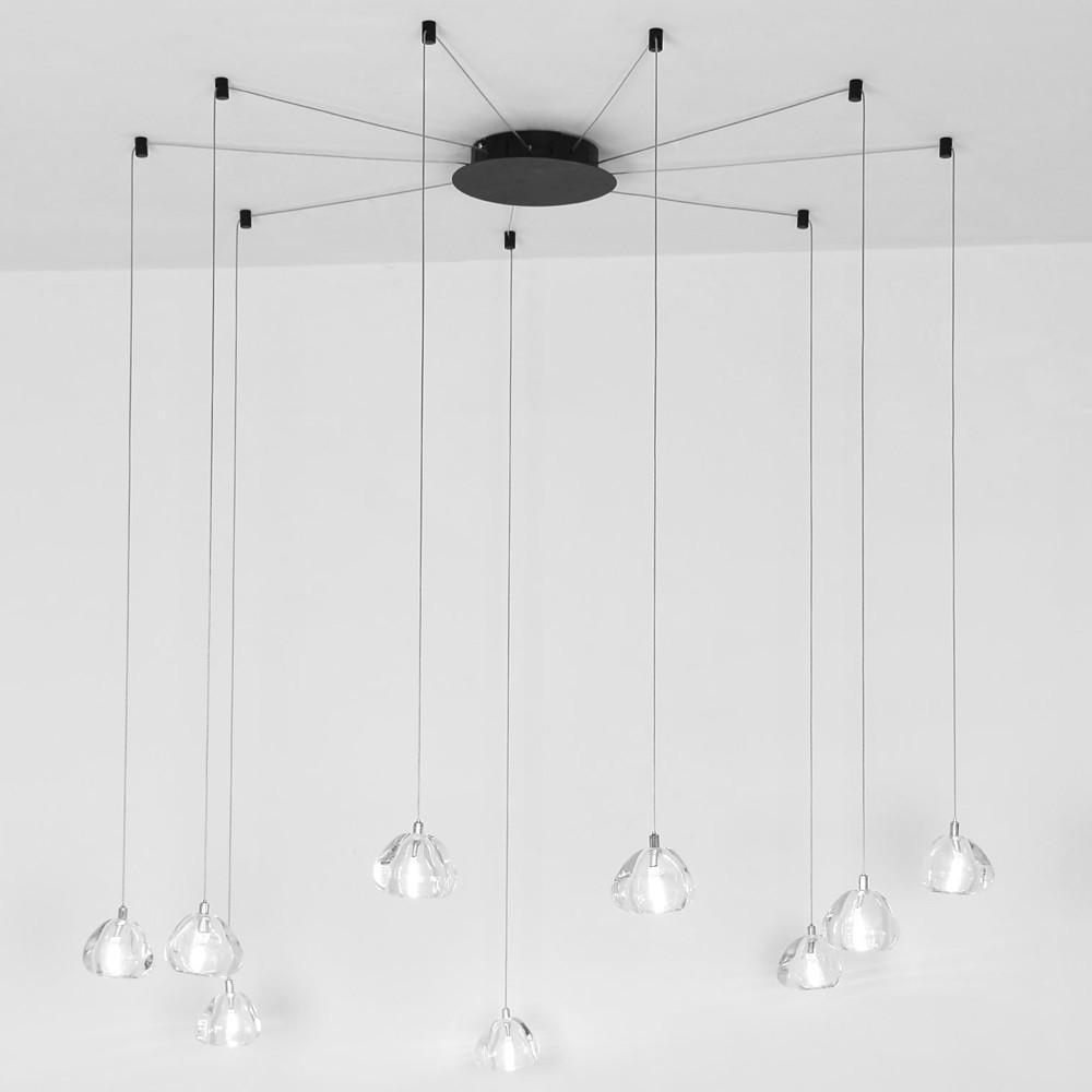 Raindrop Cluster Chandelier — Metal and Crystal, 9-Light LED, 3000/6000K, 79" Adjustable Cord