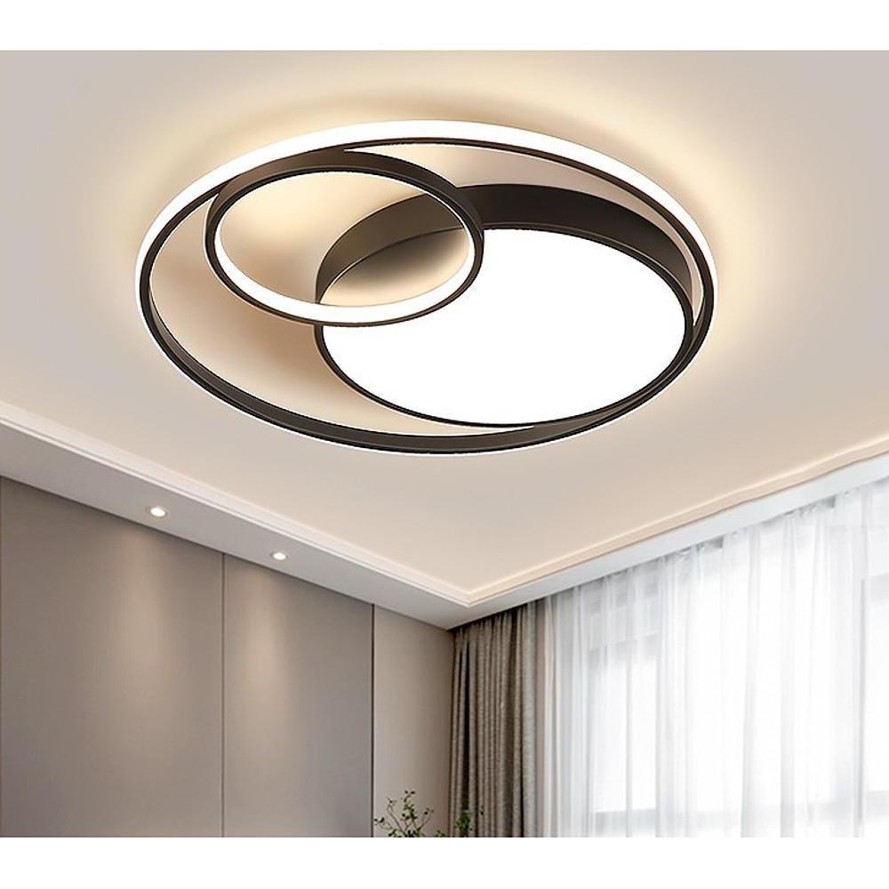 3-Circle LED Flush-Mount Ceiling Light — Black Metal, 16", Modern Bedroom